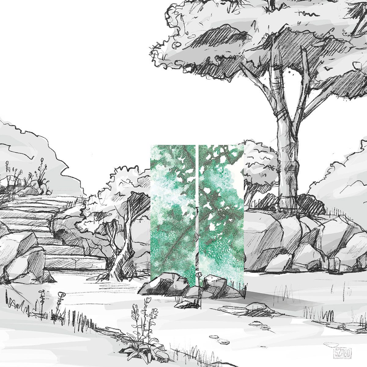 Illustrative Darstellung des KNUMOX Glasdesign Elementes "FLORA" von Laura Günther in der 2er Serie.