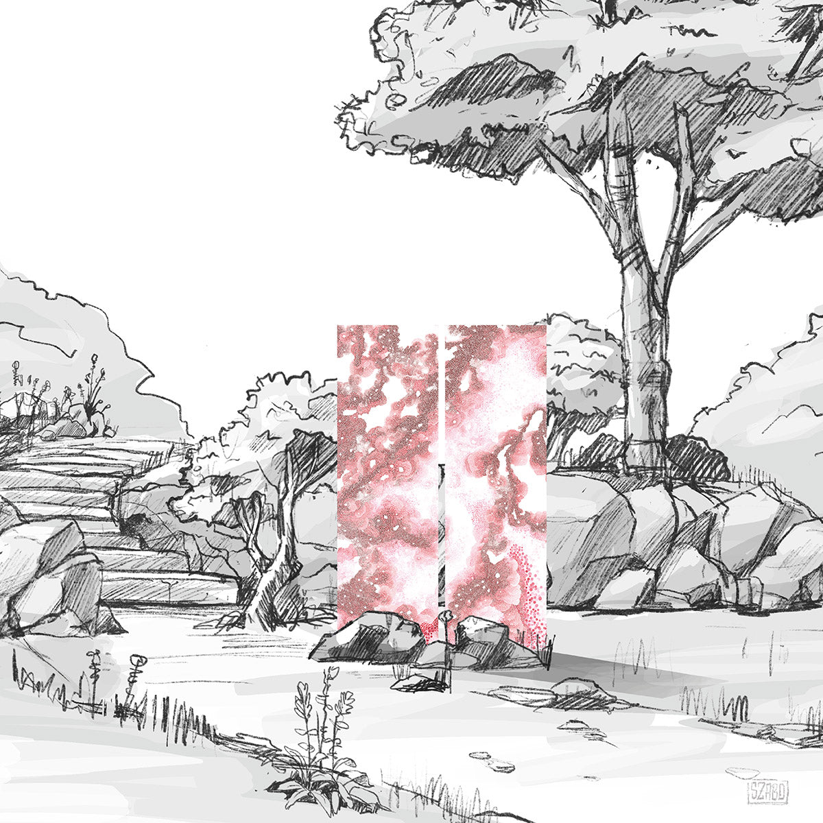 Illustrative Darstellug des KNUMOX Glasdesign Elementes "Lava" von Laura Günther in der 2er Serie.