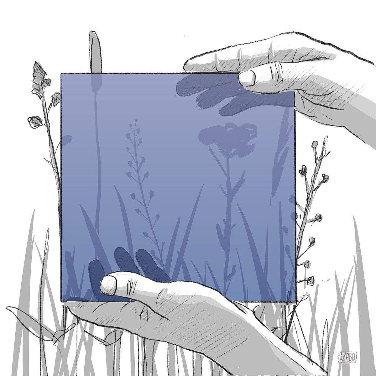 Illustrative Darstellung des blauen, durchlässigen KNUMOX Handmusters "Lagun".