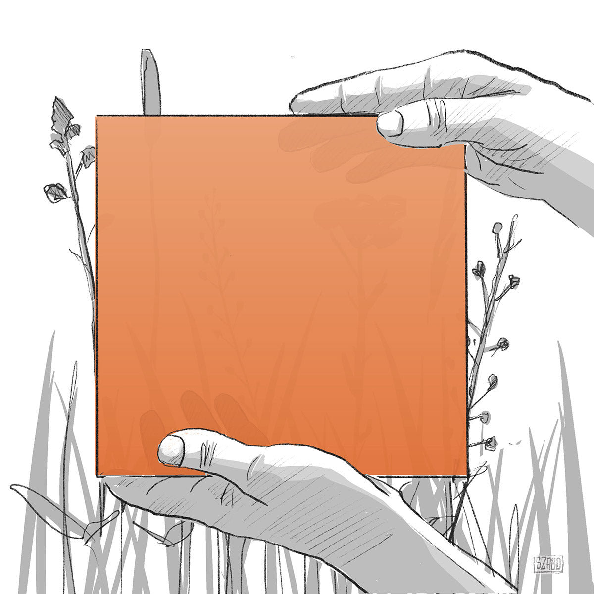 Illustrative Darstellung des orangenen KNUMOX Handmusters "Marilla" in der transluzenten Durchlässigkeit.