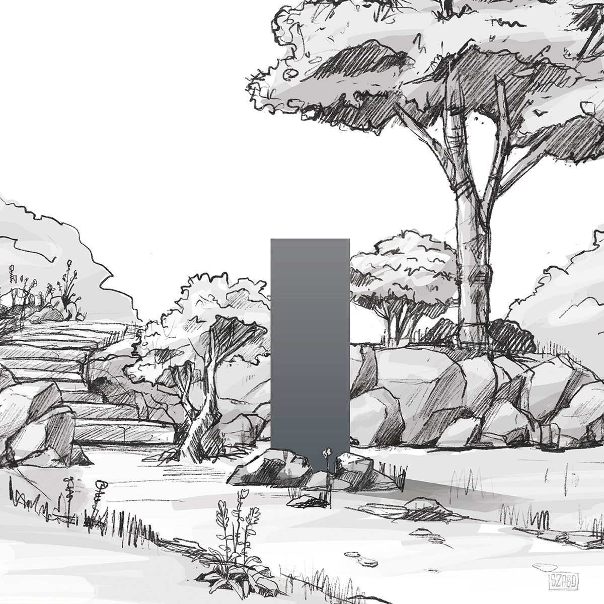 illustrative Darstellung eines grauen KNUMOX Elements mit der Transparenz "opak" und der Breite von 60 cm.