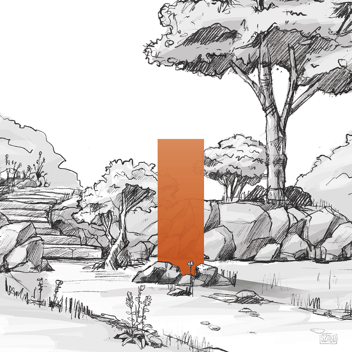 illustrative Darstellung eines orangenen KNUMOX Elements in transluzenter Duchlässigkeit und der Breite von 60 cm.