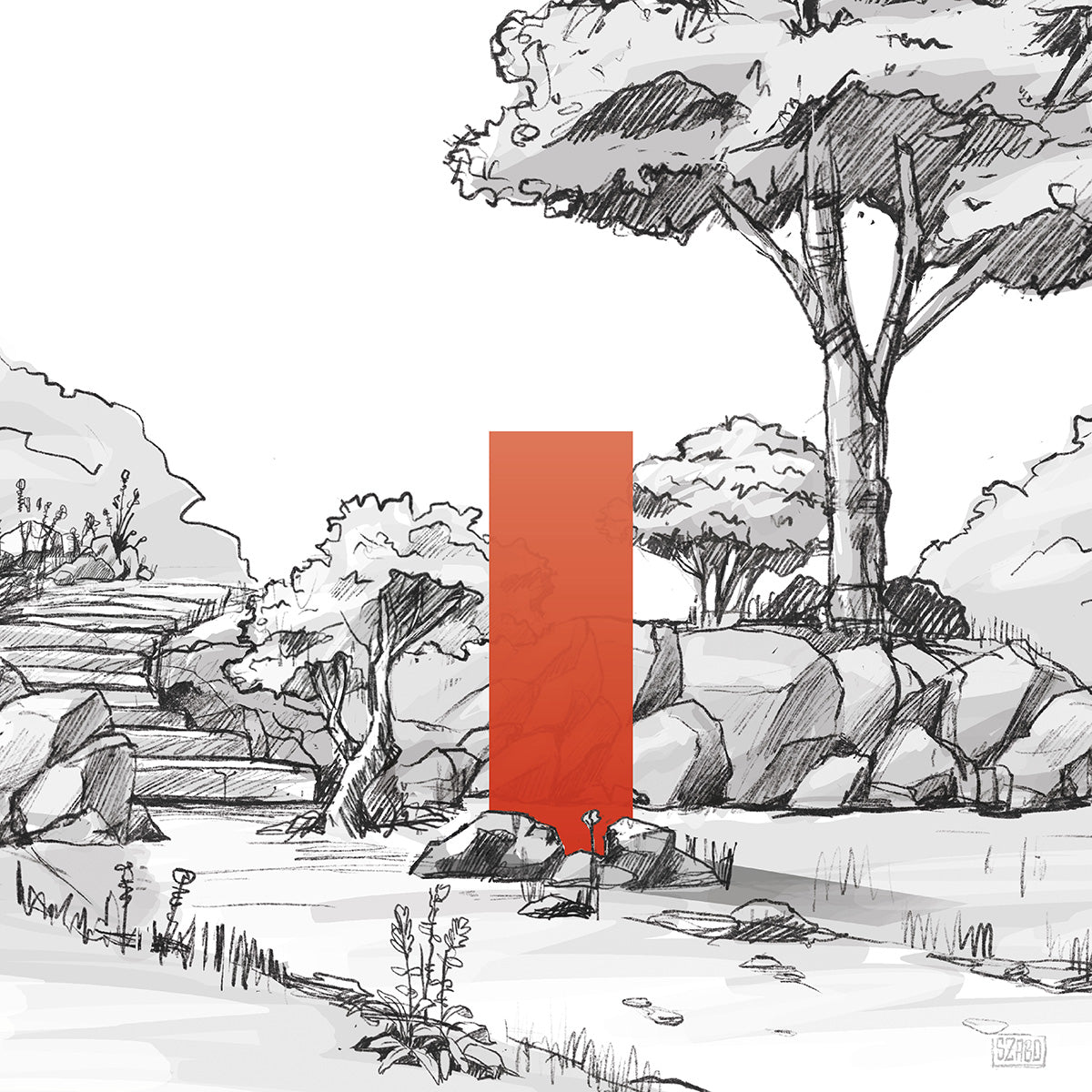 illustrative Darstellung eines orangenen KNUMOX Elements in transluzenter Duchlässigkeit und der Breite von 60 cm.