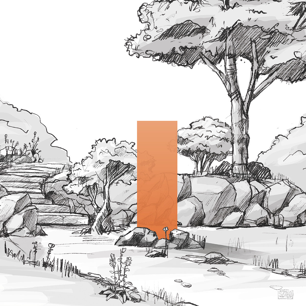 illustrative Darstellung eines orangenen KNUMOX Elements in transluzenter Duchlässigkeit und der Breite von 60 cm.